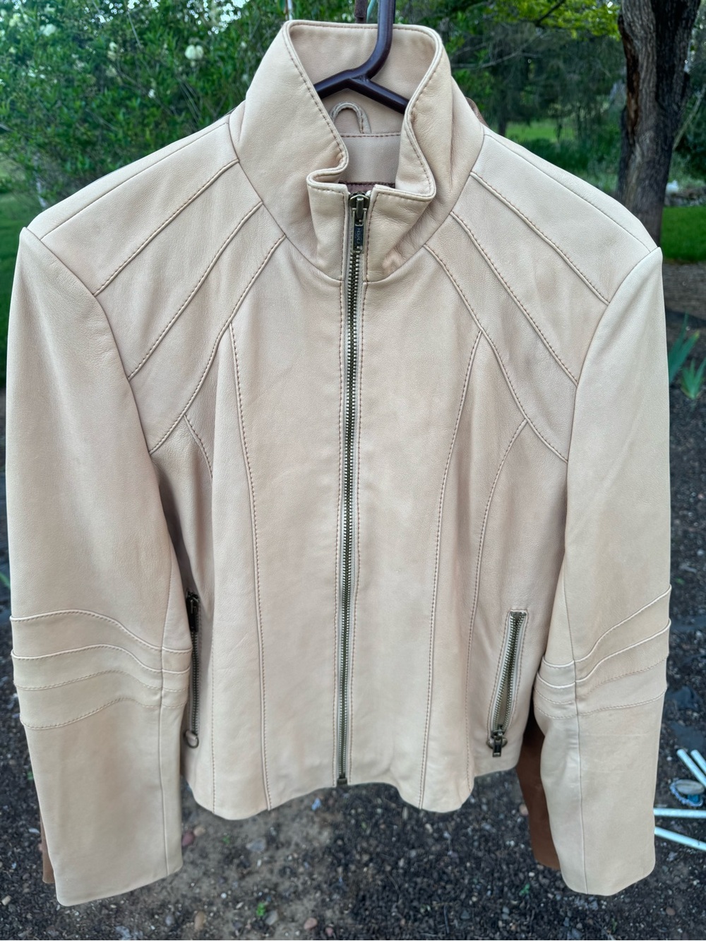 Wilsons Maxima Leather Beige Y2K Zip-Front Moto Jacket